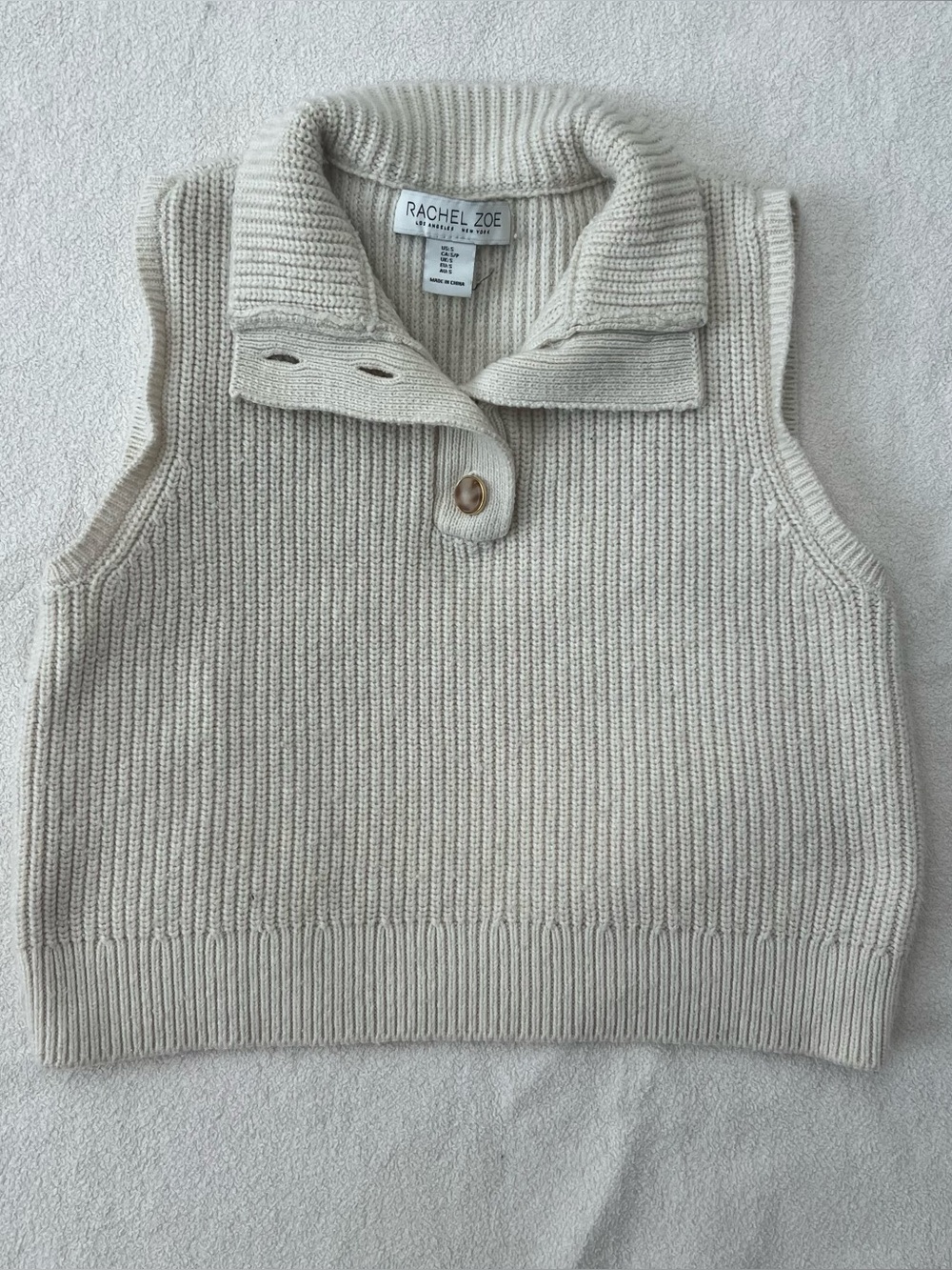 Rachel Zoe Cream Ribbed‎ Knit Sleeveless Polo Vest